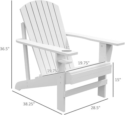 Folding Adirondack Chair, Weather Resistant Outdoor Patio Chair with Cup Holder for Lawn, Backyard, Poolside(White)