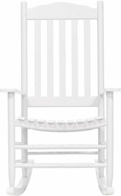 Wooden Rocking Chair Outdoor with 350lbs Weight Capacity All Weather Porch Rockers for Garden, Lawn, Porch, Backyard (1, White