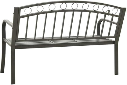 Grey Powder-Coated Steel Garden Bench with Table, Durable Outdoor Seating for Two, Weather-Resistant Patio Furniture, Comfortable Medium Size Design