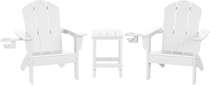 WestinTrends Malibu 3-Piece Kids HDPE Adirondack Chairs Set with Square Side Table and Cup Holders, White