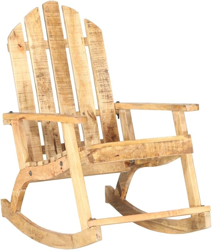 Solid Mango Wood Rocking Chair for Garden and Patio, Vintage Style Outdoor Porch Rocker, Ergonomic Relaxing Chair for Backyard, Balcony and Terrace, Brown