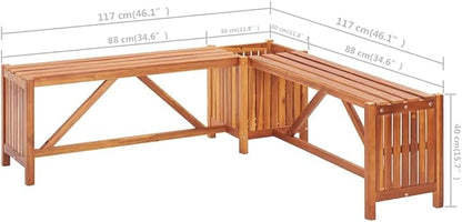 46" Solid Acacia Wood Corner Bench with Planter Outdoor Garden Bench Patio Furniture for Deck Backyard Porch Seating with Weather-Resistant Design