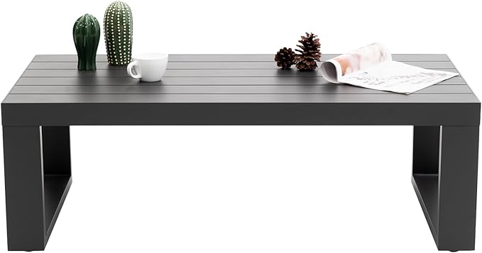 Patio Coffee Tables All-Weather Outdoor Aluminum Rectangle Coffee Table Outdoor Furniture for Garden, Balcony, Grey