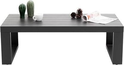 Patio Coffee Tables All-Weather Outdoor Aluminum Rectangle Coffee Table Outdoor Furniture for Garden, Balcony, Grey