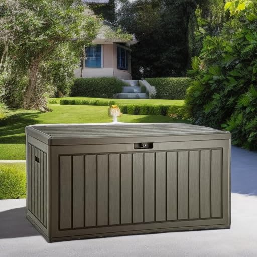 YITAHOME 90 Gallon Large Deck Box, Double-Wall Resin Outdoor Storage Boxes, Deck Storage for Patio Furniture, Cushions - Photo 5