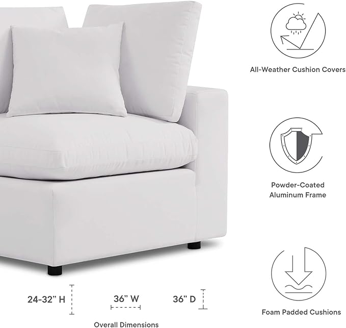 Modway Commix Overstuffed Outdoor Patio Corner Chair in White - Photo 7