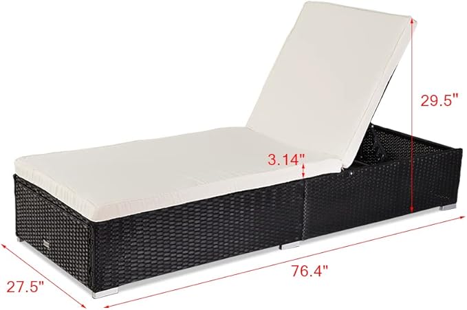 PE Wicker Chaise Lounge Chairs for Outside Outdoor Patio Reclining Chair Sun Bed Patio Couch with Removable Cushion Covers for Patio, Deck, Poolside, Balcony, Beach, Yard Black