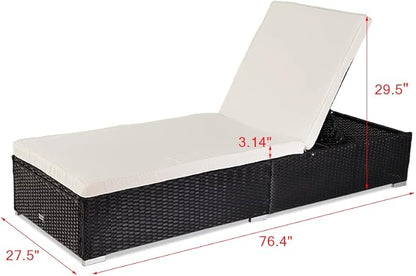 PE Wicker Chaise Lounge Chairs for Outside Outdoor Patio Reclining Chair Sun Bed Patio Couch with Removable Cushion Covers for Patio, Deck, Poolside, Balcony, Beach, Yard Black