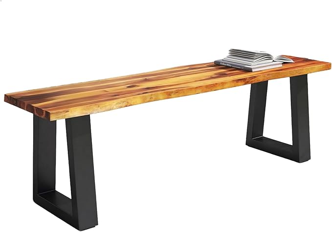 ERGOMASTER Outdoor Bench, 57.5" Acacia Wooden Dining Bench with Steel Legs, 1 Pack - Photo 1