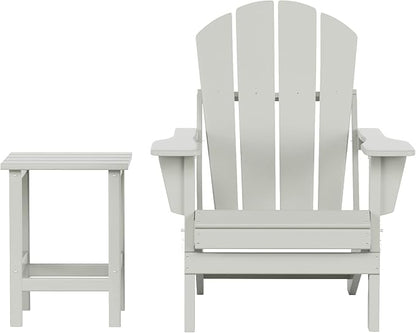 WestinTrends Malibu 2-Pieces Adirondack Chair Set with Side Table, All Weather Outdoor Seating Plastic Patio Lawn Chair Folding for Outside Porch Deck Backyard, Sand