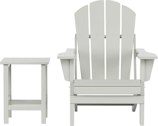WestinTrends Malibu 2-Pieces Adirondack Chair Set with Side Table, All Weather Outdoor Seating Plastic Patio Lawn Chair Folding for Outside Porch Deck Backyard, Sand