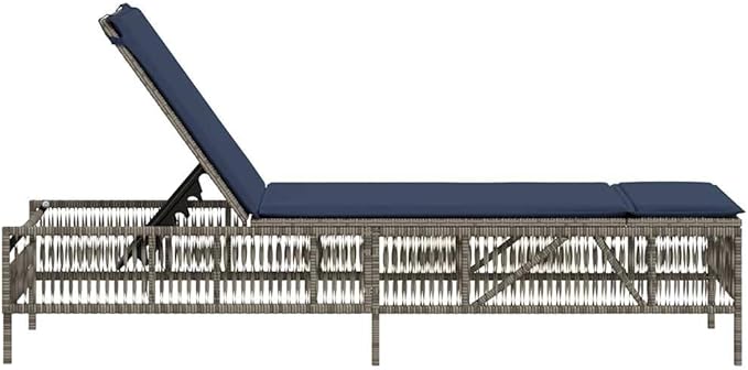 Patio Sun Lounger Grey PE Rattan Large Multi-Position Backrest with Thick Cushion and Removable Cover for Outdoor Relaxation Poolside Comfort