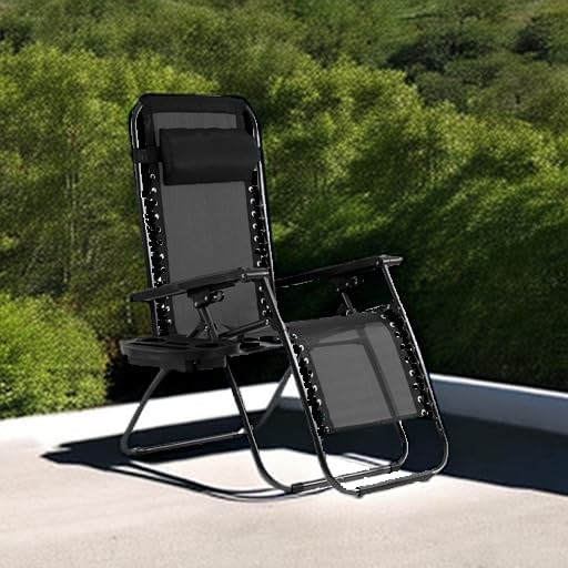Heavy Duty Zero Gravity Lounge Chair - 350lbs Patio Recliner Pillow & Cup Holder, Adjustable Folding Outdoor Chaise for Pool, Beach, Deck (Black)