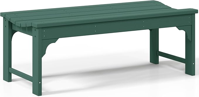 Costaelm Outdoor Benches Weatherproof, All Weather Resistant Park Bench Poly Lumber Backless Garden Bench Seat for Entryway Front Porch, Dark Green