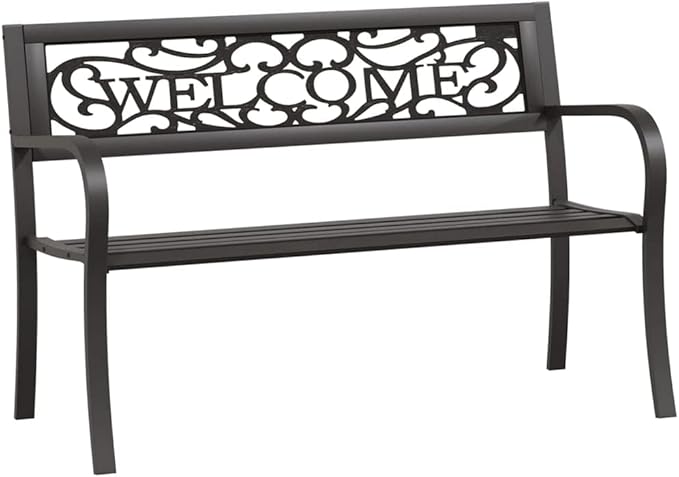 Patio Bench Garden Bench Outdoor Bench for Outdoors Porch Entryway Furniture for Yard 49.2" Steel Black