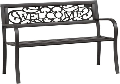 Patio Bench Garden Bench Outdoor Bench for Outdoors Porch Entryway Furniture for Yard 49.2" Steel Black