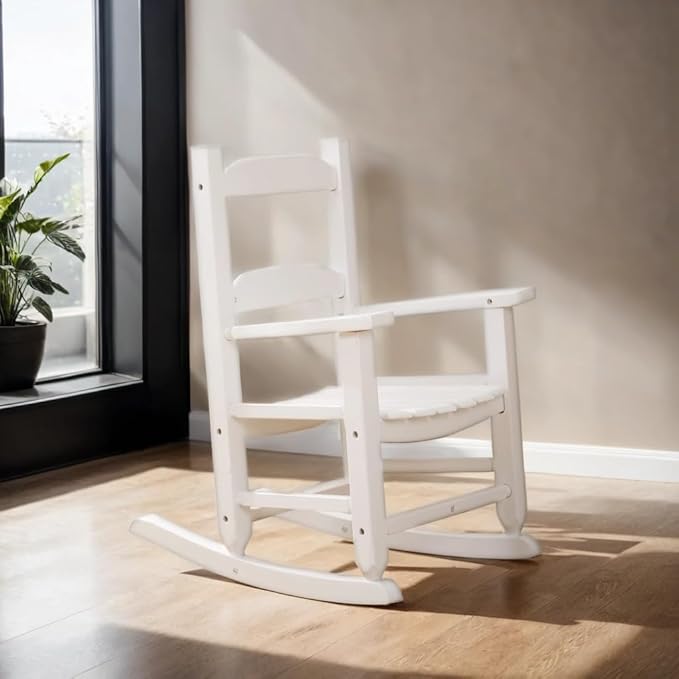 Toddler Rocking Chair Kids Child Wooden Small Baby Comfy Rocker Chairs Furniture for Nursery Bedroom Livingroom Outdoor Reading Room, Ages 3-6, White