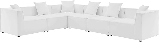 Modway EEI-4385-WHI Saybrook Patio Upholstered 6-Piece Sectional Sofa in White - Photo 3
