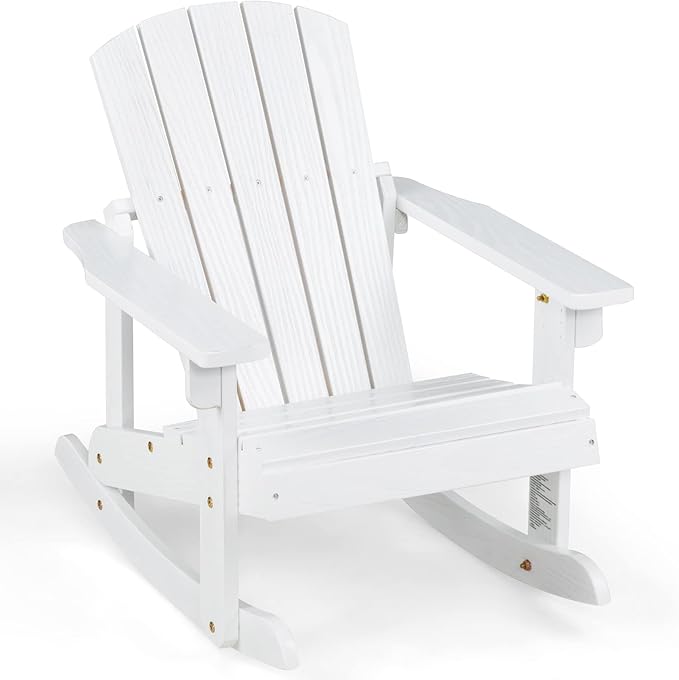 Giantex Wooden Adirondack Rocking Chair - Kids Outdoor Adirondack Rocker with Slatted seat, Smooth Rocking Feet, 300LBS Weight Capacity, Porch Rocking Chair for Balcony, Backyard, Poolside (1, White)