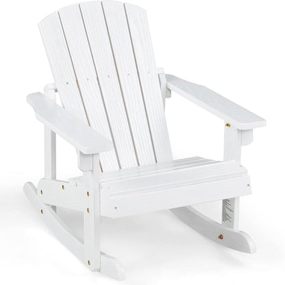 Giantex Wooden Adirondack Rocking Chair - Kids Outdoor Adirondack Rocker with Slatted seat, Smooth Rocking Feet, 300LBS Weight Capacity, Porch Rocking Chair for Balcony, Backyard, Poolside (1, White)