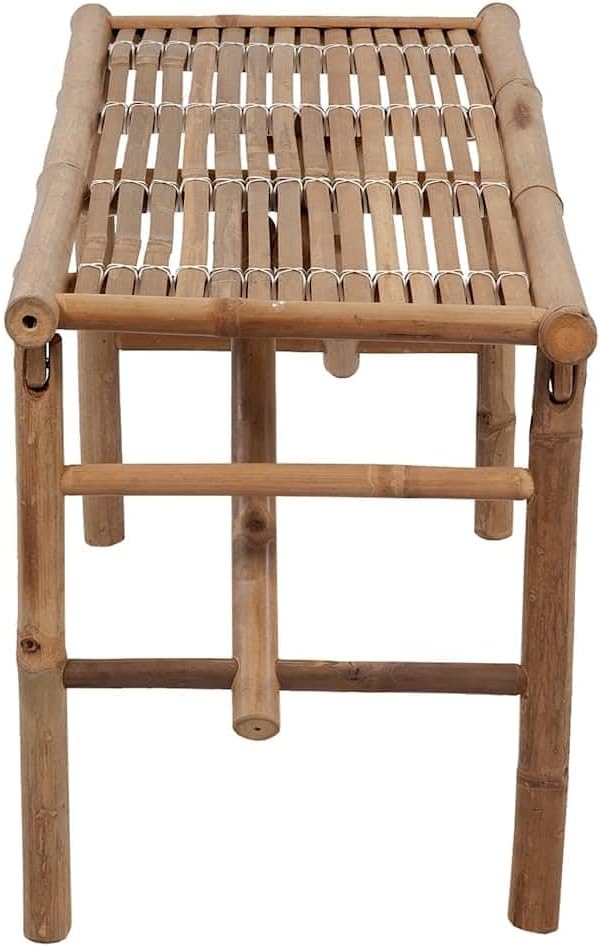 46.5 Inch Foldable Bamboo Garden Bench with Taupe Cushion, Rectangular Outdoor Patio Seating for Two, Weather-Resistant Durable Furniture, Lightweight Portable Frame for Easy