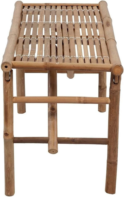 Folding Bamboo Garden Bench with Plush Cushion, Natural Bamboo Frame, Waterproof Fabric, Space-Saving Design for Outdoor Patio and Garden Seating, Durable and Comfortable