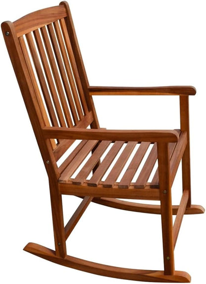 Light Brown Acacia Wood Rocking Chair with Polyester Cushions, 4 Outdoor Patio Furniture Pieces for Garden Balcony Relaxation, Smooth Finish Rustic Design, Easy Assembly
