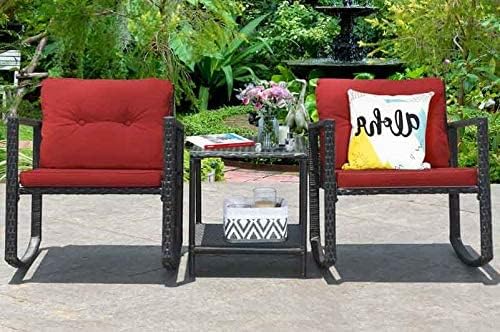 HAPPYGRILL 3 Pieces Rocking Bistro Set Outdoor Patio Rocking Chairs with Coffee Table - Photo 3