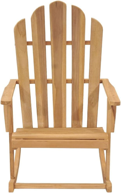 Set of 2 Adirondack Rocking Chairs, Solid Teak Wood Outdoor Rockers with Oiled Finish, Ergonomic Contoured Seat for Patio, Garden, and Balcony, Weather-Resistant Brown Furniture