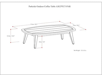 SIMPLIHOME Parkside SOLID ACACIA WOOD 45 inch Wide Rectangle Contemporary Outdoor Coffee Table in Light Teak for the Living Room and Family Room
