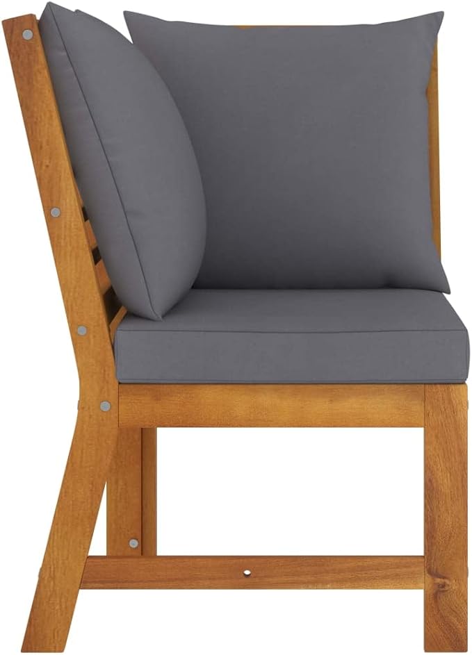 Sectional Corner Sofa with Dark Gray Cushions Solid Acacia Wood Outdoor Patio Furniture Set for Garden Poolside Balcony