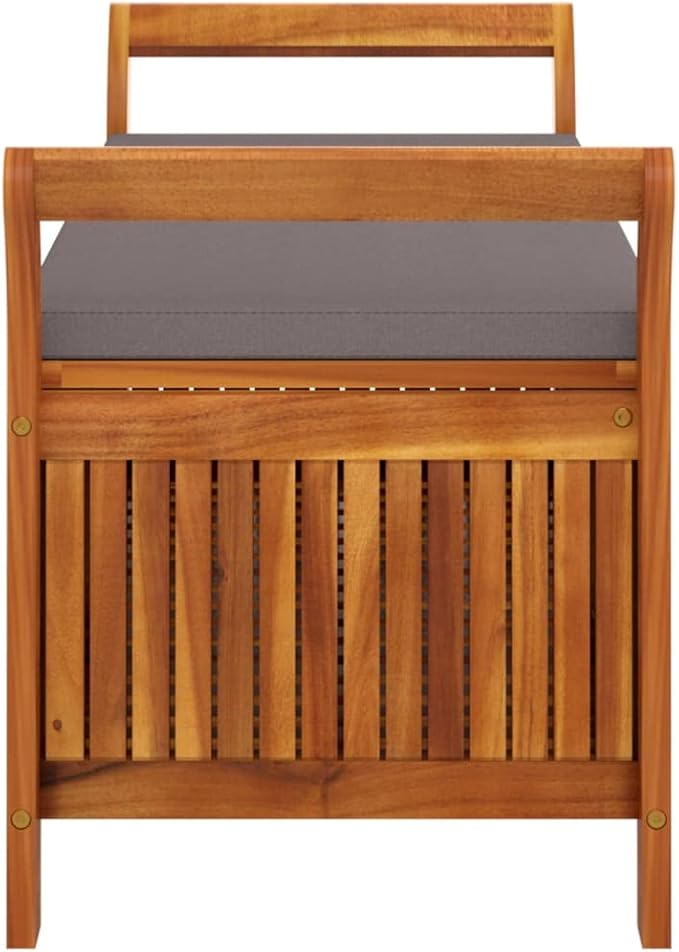 Patio Storage Bench with Cushion 49.6" Solid Wood Acacia Garden Bench Porch Bench Outdoor Bench Deck Bench for patios, Gardens, Decks