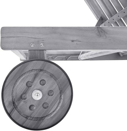 Acacia Wood Sunlounger Grey 23.6x78.7x32.7 in Outdoor Chaise Lounge with Wheels, Adjustable Backrest & Cushion Modern Patio Lounge Chair for Garden Poolside Deck