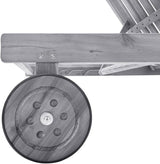 Adjustable Sunlounger 78.7 inch Solid Acacia Wood Chaise Lounge Outdoor with Wheels Grey Cushion Patio Poolside - Photo 5