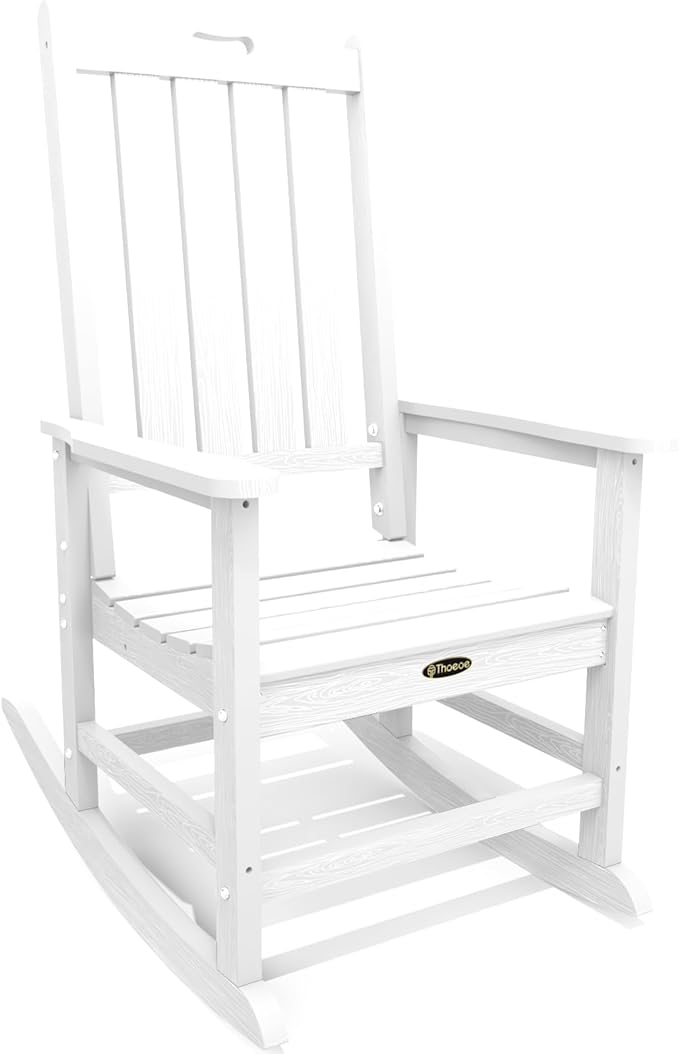 Oversized Rocking Chair, Outdoor Rocking Chair for Adults, All Weather Resistant Porch Rocker for Lawn Garden, White