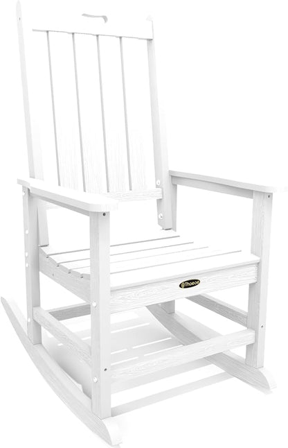 Oversized Rocking Chair, Outdoor Rocking Chair for Adults, All Weather Resistant Porch Rocker for Lawn Garden, White