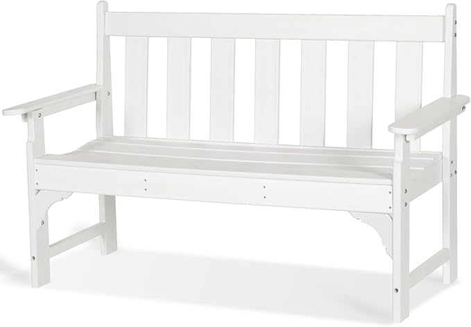 nalone Outdoor Bench, HDPE All Weather Patio Bench Load up to 800 Lbs, 2-Person Garden Bench Rot-Proof Fade Proof for Patio, Porch, and Park (White)