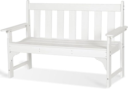 nalone Outdoor Bench, HDPE All Weather Patio Bench Load up to 800 Lbs, 2-Person Garden Bench Rot-Proof Fade Proof for Patio, Porch, and Park (White)