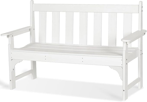 nalone Outdoor Bench, HDPE All Weather Patio Bench Load up to 800 Lbs, 2-Person Garden Bench Rot-Proof Fade Proof for Patio, Porch, and Park (White)