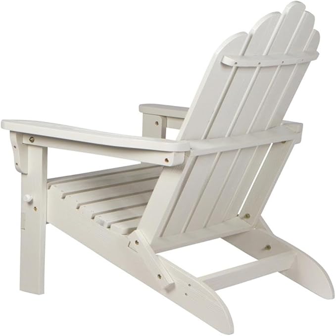 Pemberly Row Folding Adirondack Chair, Cedar Wood, White Finish, 37" H x 28" W x 29.5" D, Kiln-Dried Moisture-Resistant Material, Ergonomic Design, Outdoor Patio or Porch Seating