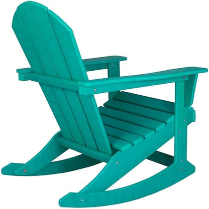 Costaelm Outdoor Adirondack Chair, All Weather Resistant Classic Balcony Chair and Fire Pit Chairs, Adirondack Plastic Outdoor Porch Furniture Rocking Chair High Back HDPE Poly Lumber, Turquoise