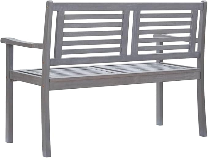 Grey Solid Eucalyptus Wood Garden Bench Outdoor with Cushion Medium Ergonomic 2-Seater for Patio Balcony and Garden Seating Furniture