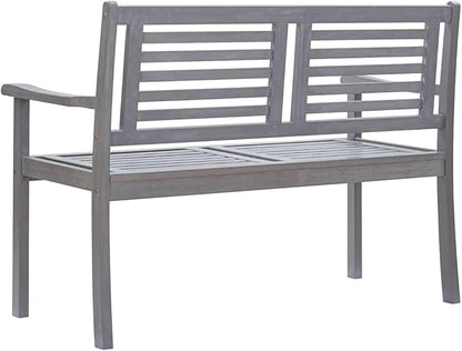 Garden Bench Deck Bench 2-Seater Patio Bench with Cushion 47.2" Gray Eucalyptus Wood