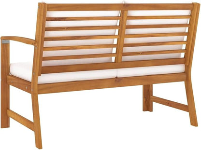 Solid Acacia Wood Garden Bench with Soft Polyester Cushions, Cream Outdoor Seating for Patio and Garden, Durable Rustic Design Furniture for Two