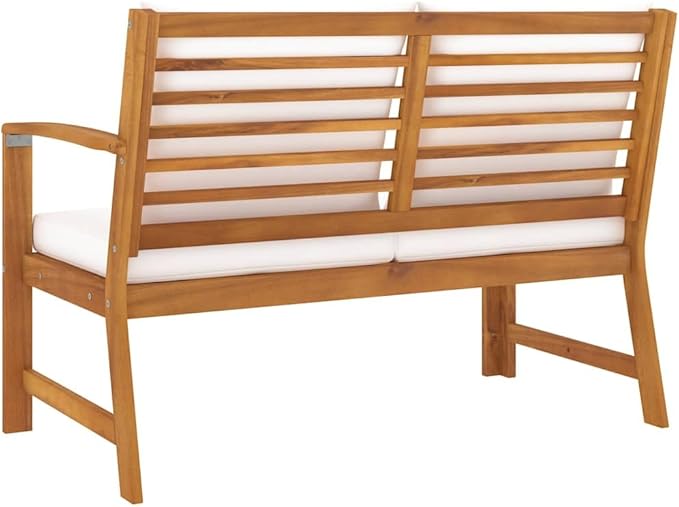 Garden Bench Natural Wood, Cream Cushions, Solid Acacia, Oiled Finish - Photo 6