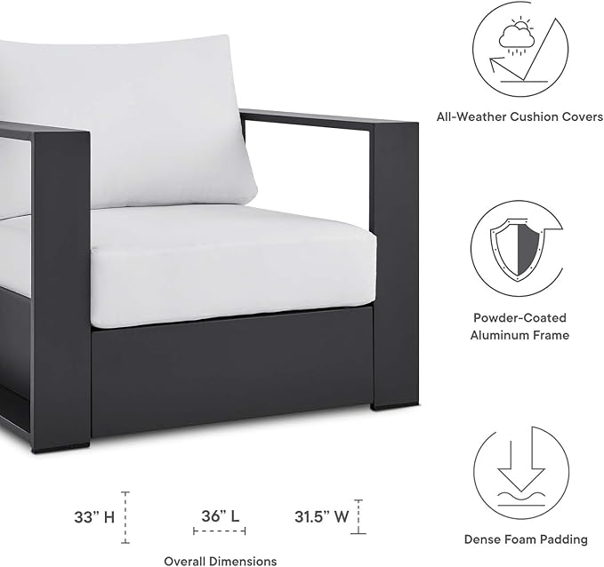 Modway Tahoe Aluminum Outdoor Patio Armchair in Gray White