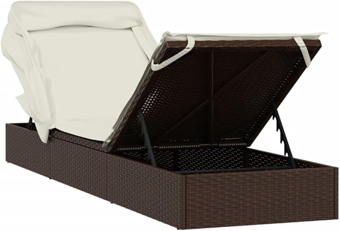 Sunbed Brown PE Rattan, Powder-Coated Steel 83.9x24.8x38.2 in Beach Chair Recliner Chair for Decks Beaches - Photo 9