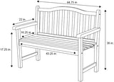 Shine Company Belfort Outdoor Solid Wood Patio Garden Bench, Ergonomic Seat, 22" D x 44.75" W x 36" H, Eggshell White - Photo 3