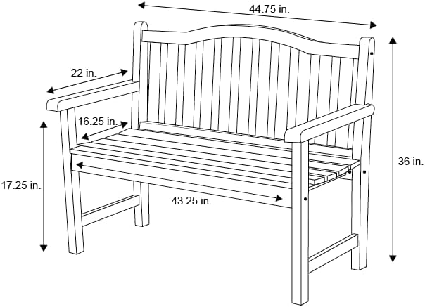 Shine Company Belfort Outdoor Solid Wood Patio Garden Bench, Ergonomic Seat, 22" D x 44.75" W x 36" H, Black