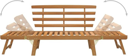 Patio Bench, Bench with Backrest, Garden Bench, Park Bench for Patio, Garden, Yard, Lawn,2-in-1 74.8" Solid Acacia Wood